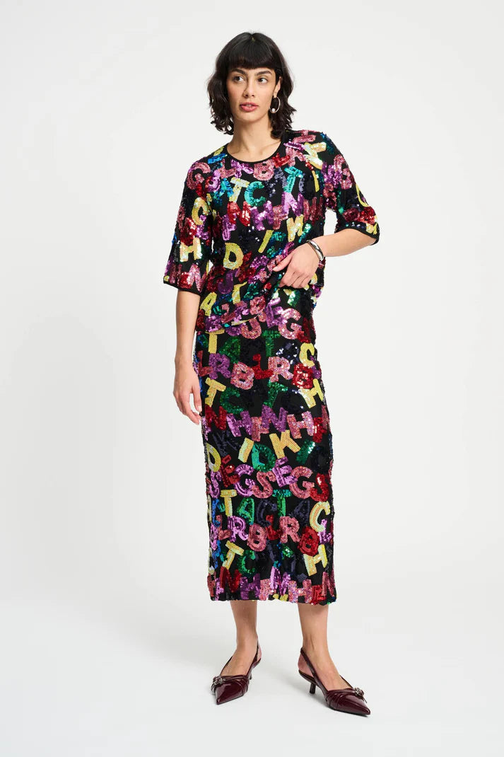 Pom Amsterdam Sequin Top Splashing Letters | Black