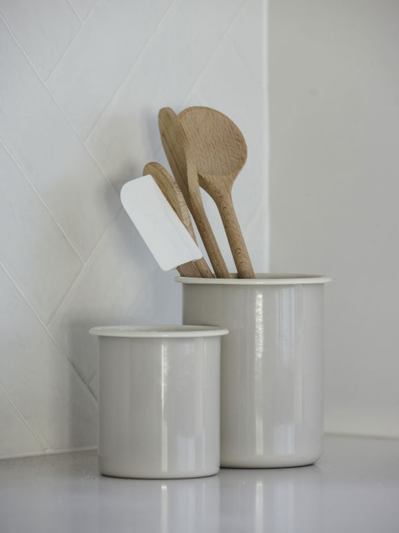 Citta Enamel Utensil Holder | Light Grey Cream Small
