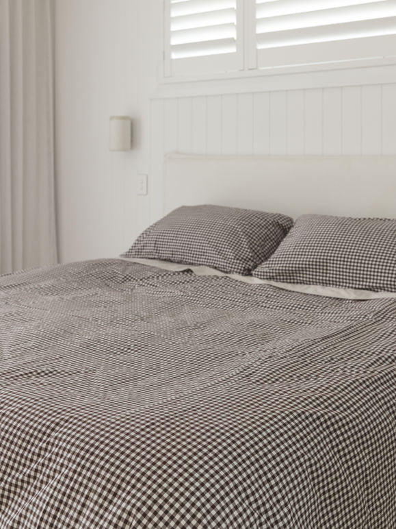 Citta Gingham Organic Cotton Duvet Cover | Cocoa