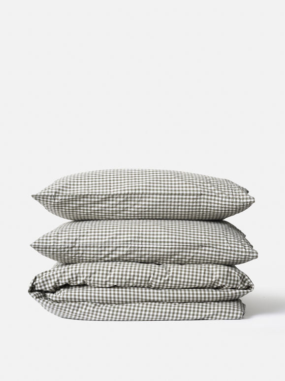 Citta Gingham Organic Cotton Duvet Cover | Olive