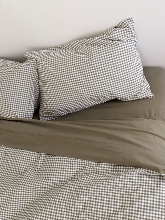 Citta Gingham Organic Cotton Pillowcase Pair | Olive White
