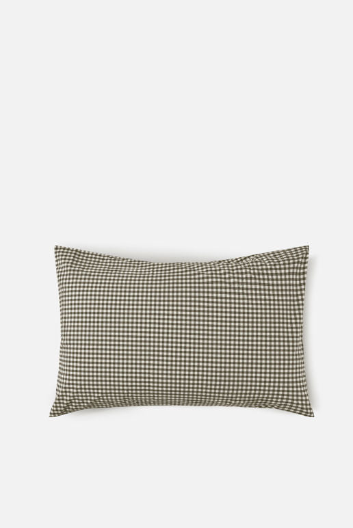 Citta Gingham Organic Cotton Pillowcase Pair | Olive White