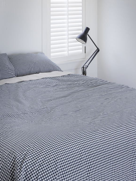 Citta Gingham Organic Cotton Duvet Cover | Navy Queen