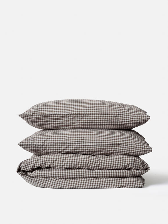 Citta Gingham Organic Cotton Duvet Cover | Cocoa