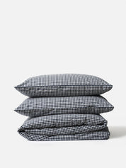 Citta Gingham Organic Cotton Duvet Cover | Navy Queen