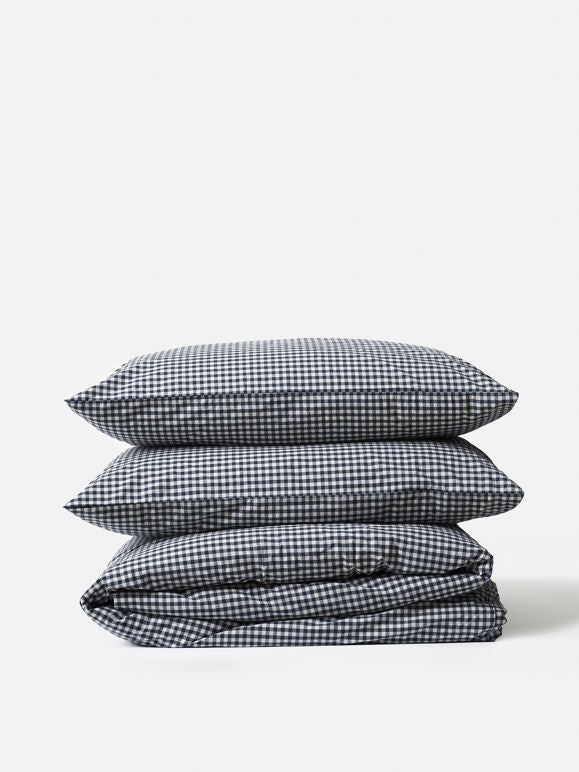 Citta Gingham Organic Cotton Duvet Cover | Navy Queen