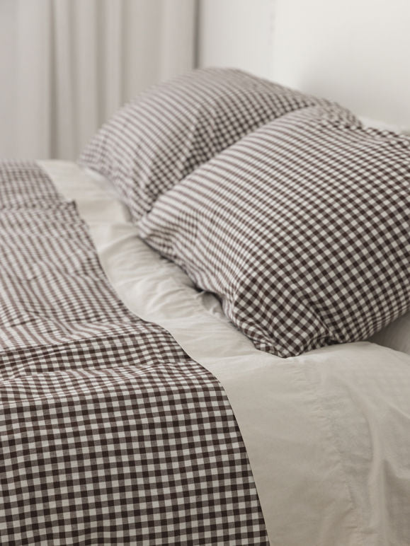 Citta Gingham Organic Cotton Pillowcase Pair | Cocoa White