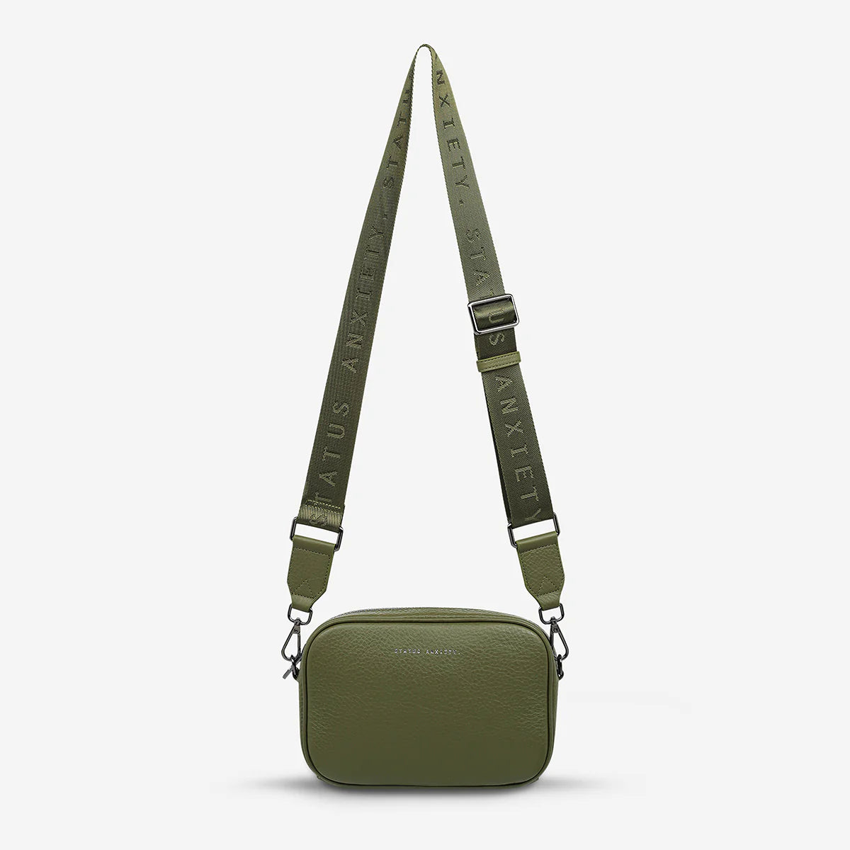status-anxiety-bag-plunder-without-you-strap-khaki-front-hanging.webp