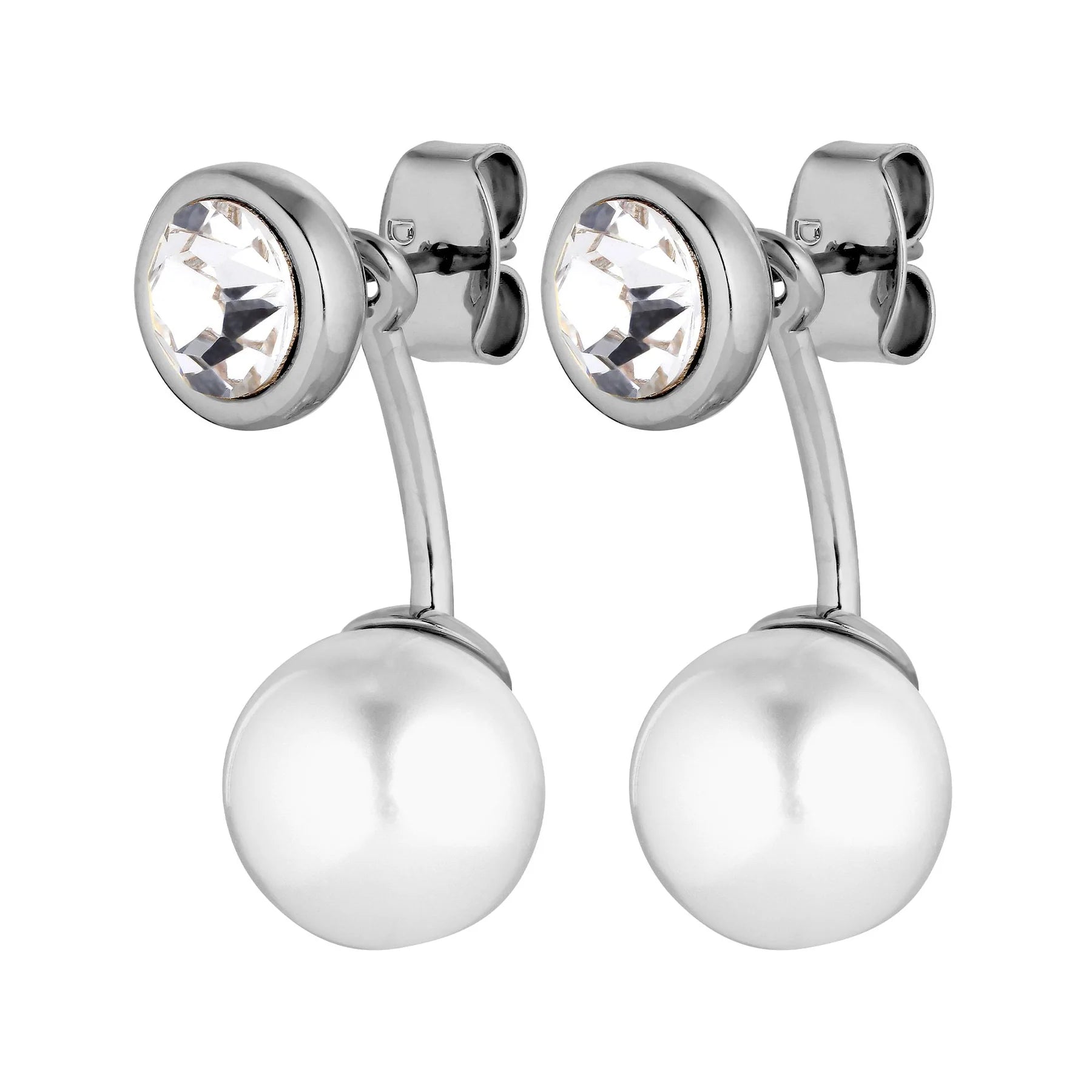 DK Toni Shiny Silver Earrings Crystal | White Pearl