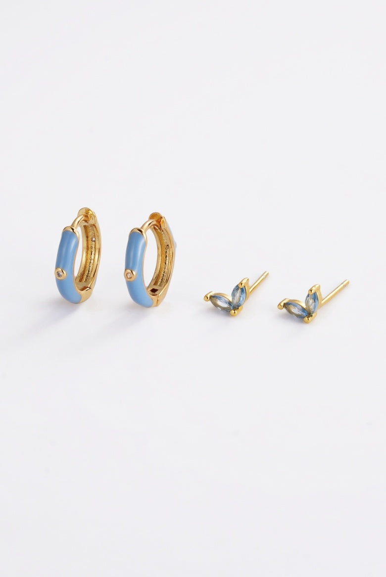 Zafino Brighton Blue Huggie Stud Set | Blue Gold