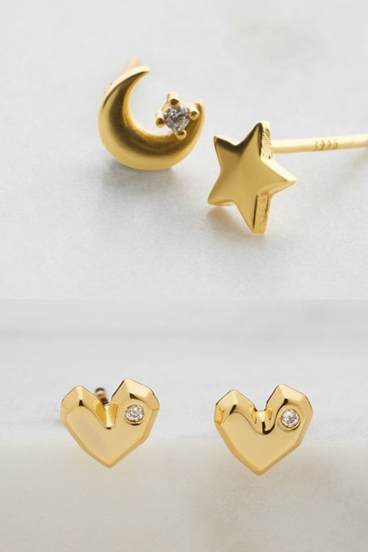Zafino Star Moon Heart Stud Set | Gold