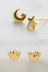 Zafino Star Moon Heart Stud Set | Gold