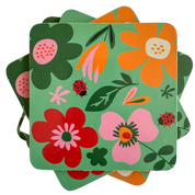 Dahlia Floral Cork & MDF Coaster | Set Of 4