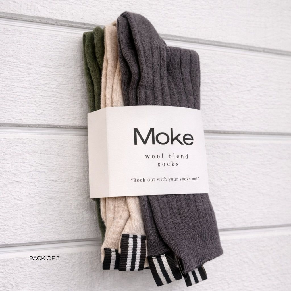 Moke Wool Blend Socks | Pack Of 3 Cocoa Powder Blush Bonsai