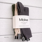 Moke Wool Blend Socks | Pack Of 3 Cocoa Powder Blush Bonsai
