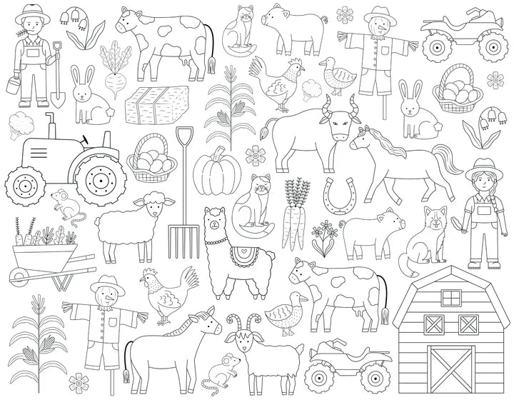 Washable Reusable Colouring-In Solo Mat Kit | On The Farm