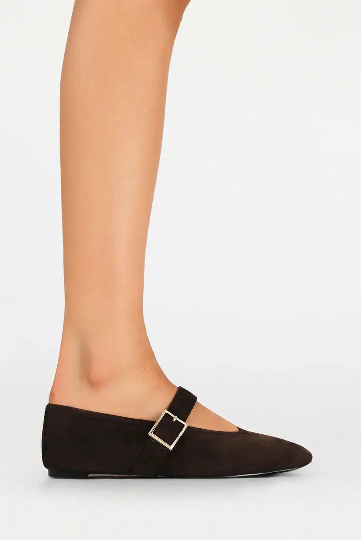 Billini Wednesday Ballet Flat Shoe | Dark Cacao Suede