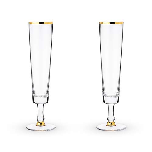 Viski Gold Rimmed Crystal Champagne Flutes / Set of 2