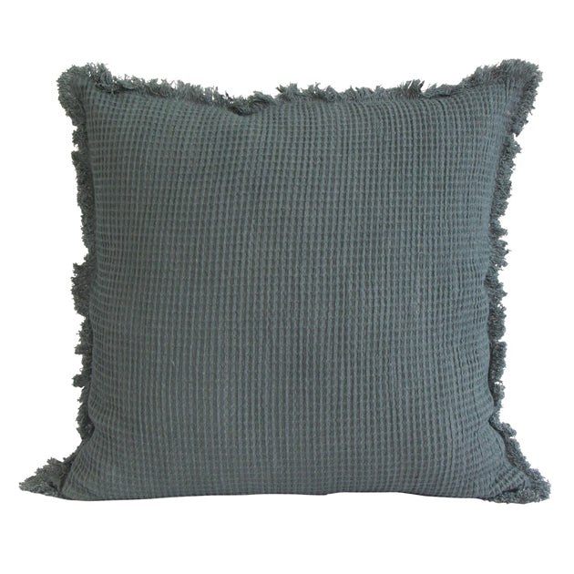 French Country Waffle Cotton Cushion | Ink