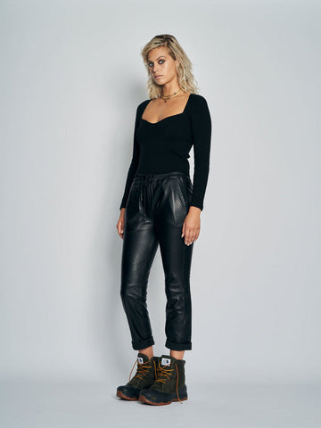 New Lands Rupert Black Leather Trousers