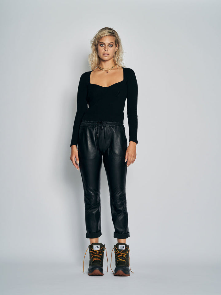 New Lands Rupert Black Leather Trousers