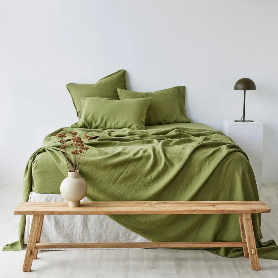 George Street Linen 100% Linen Flat Sheet  | Foliage