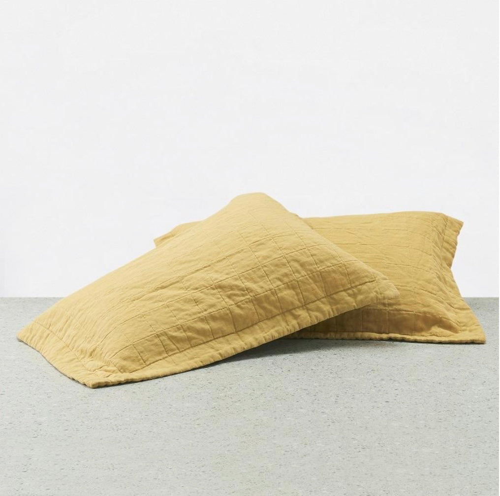George Street Linen Quilted Linen Pillowcases - Honey
