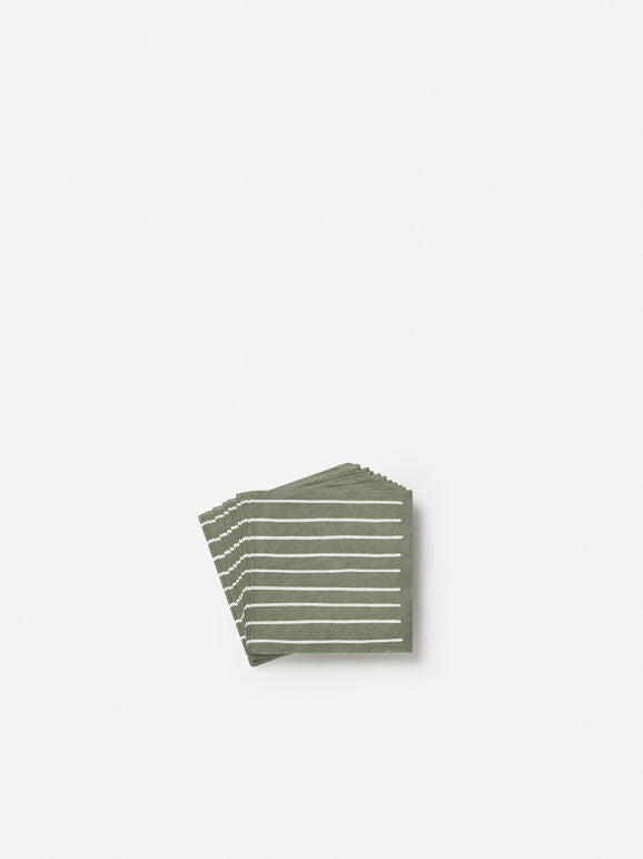 Citta Stripe Cocktail Napkin  Olive | White